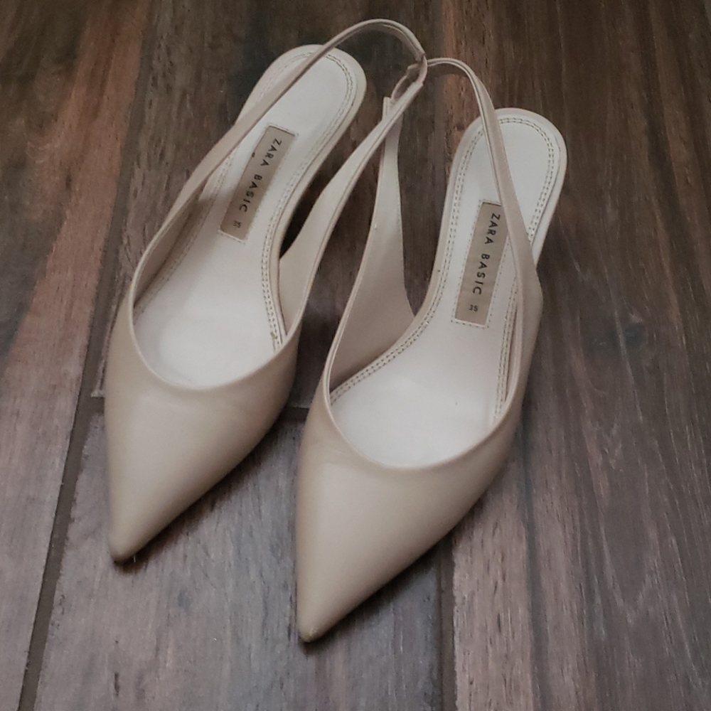 Zara Kitten Heel Slingback Nude Pumps Size 5